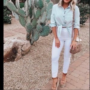 Spanx white distressed skinny raw hem jeans